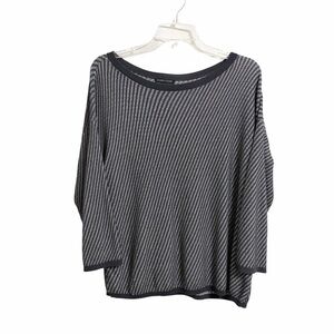 Eileen Fisher Textured Boat Neck Sweater Womens S Gray White Stripes Oversize